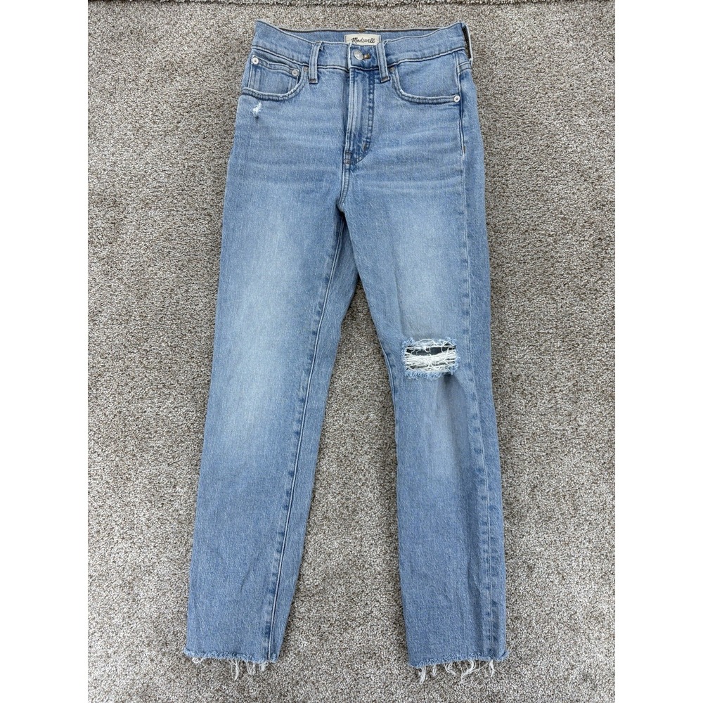 Madewell Light Blue Straight Leg Jeans with Knee Distress